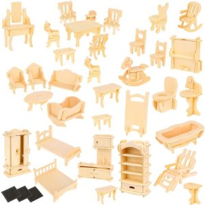 A set of wooden furniture for dolls 34 pcs. (WNDR14114)