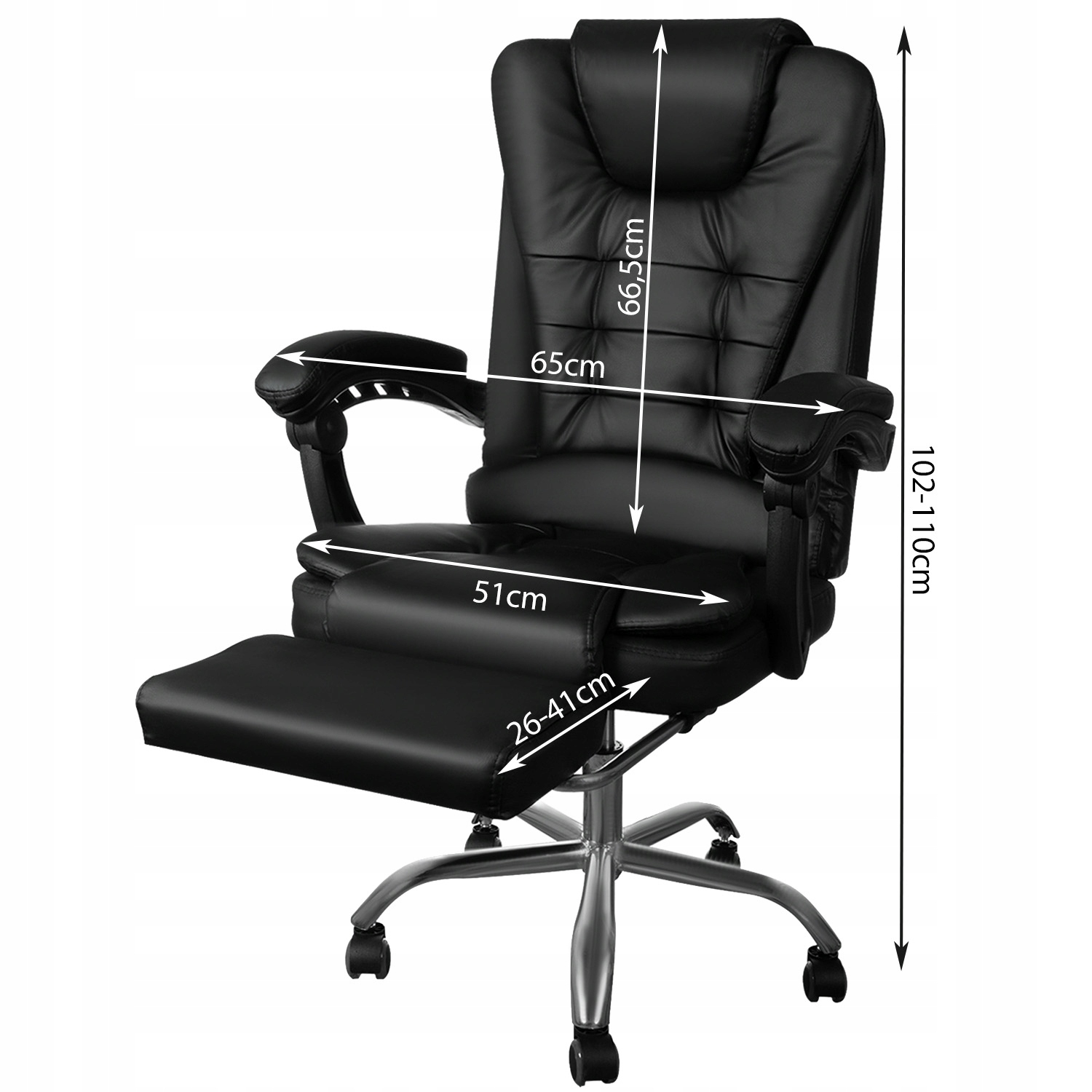 Office swivel armchair Extendable office chair Producer code 16224 Black Desk footstool Chrome