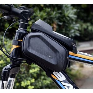 Waterproof Bike Phone Bag with Touch Panel – Frame-Mounted, 2 Side Pockets (WNDR25378)