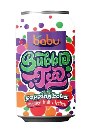 Babu Bubble Tea – Passion Fruit & Lychee Flavored Green Tea Drink, 315ml