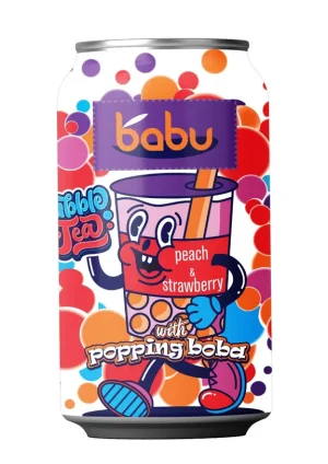 Babu Bubble Tea – Peach & Strawberry Flavored Black Tea Drink, 315ml