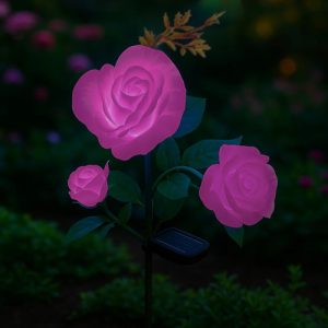 GARDLOV Solar LED Garden Rose Lamp – 3 Illuminated Artificial Flowers (WNDR25282)