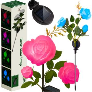 GARDLOV Solar LED Garden Rose Lamp – 3 Illuminated Artificial Flowers (WNDR25282)