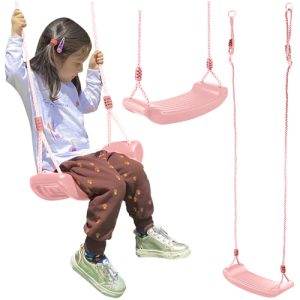Children’s Rope Garden Swing – Powder Pink Bench-Style Seat for Indoor & Outdoor Fun (WNDR25445)