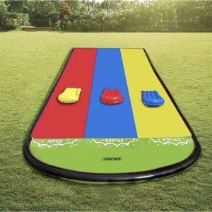 Triple Water Slide for Kids with Fountain – Garden Fun, 3 Lanes, Quick Setup – by KRUZZEL (WNDR25669)