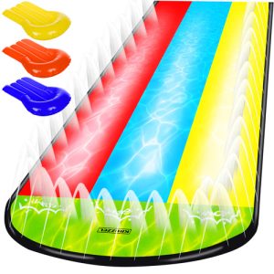 Triple Water Slide for Kids with Fountain – Garden Fun, 3 Lanes, Quick Setup – by KRUZZEL (WNDR25669)