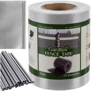 GARDLOV Strong Fence Tape 450g/m² for Panel Fence + 25 Mounting Clips – 19 x 3500 cm, Grey (WNDR23697)