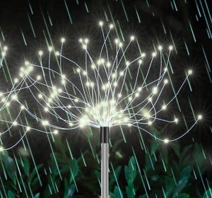 Set of 2 Solar Garden Dandelion LED Lamps – Cold White Light, Waterproof (WNDR25477)
