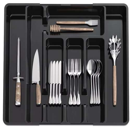 Black Cutlery Organizer for Kitchen Drawer with Sliding Insert (WNDR24748) - Image 11