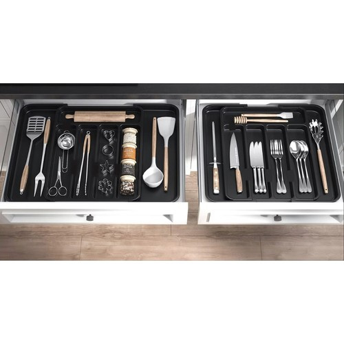 Black Cutlery Organizer for Kitchen Drawer with Sliding Insert (WNDR24748) - Image 3