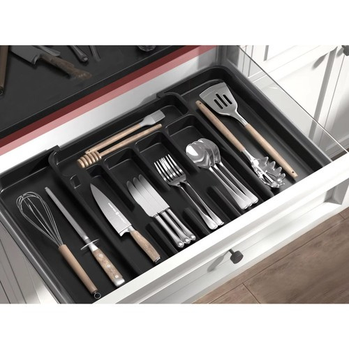 Black Cutlery Organizer for Kitchen Drawer with Sliding Insert (WNDR24748) - Image 4
