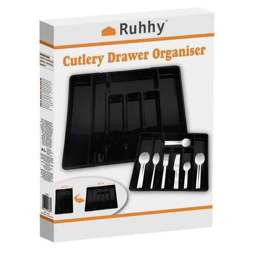Black Cutlery Organizer for Kitchen Drawer with Sliding Insert (WNDR24748) - Image 13