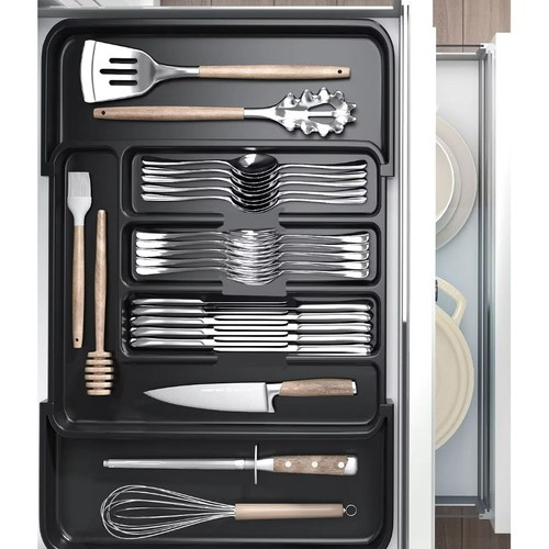 Black Cutlery Organizer for Kitchen Drawer with Sliding Insert (WNDR24748) - Image 6