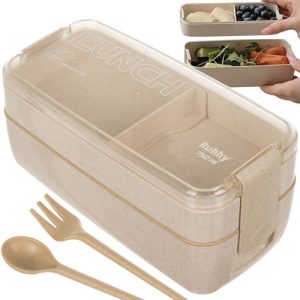 Eco-Friendly Dual-Compartment Lunchbox with Cutlery Set (WNDR24528)