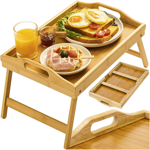 Folding Bamboo Breakfast Table for Bed with Laptop Function (WNDR25052)