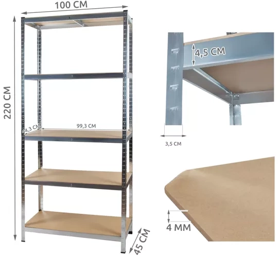 Heavy-Duty 5-Tier Storage Shelf – 220x100x45 cm, 875 kg Capacity (WNDR23766) - Image 11