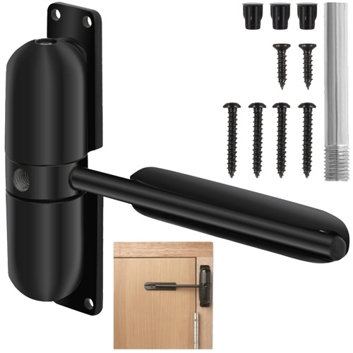 Door Closer with Arm – Black, Adjustable, Smooth and Quiet Closing for Doors Up to 60kg (WNDR25075)
