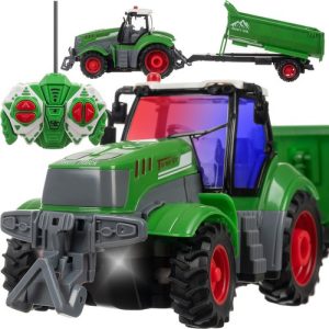Remote Controlled Toy Tractor with Trailer – Functional Tipping Trailer and LED Lights (WNDR24850)