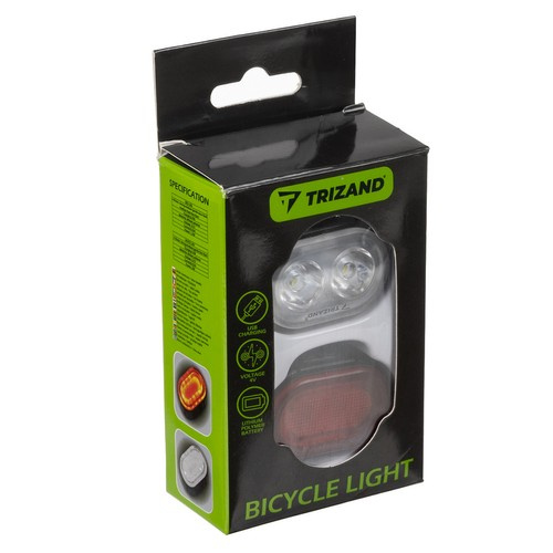 Trizand Bicycle Lamp Front & Rear LED Light Set – USB (WNDR24003) - Image 2
