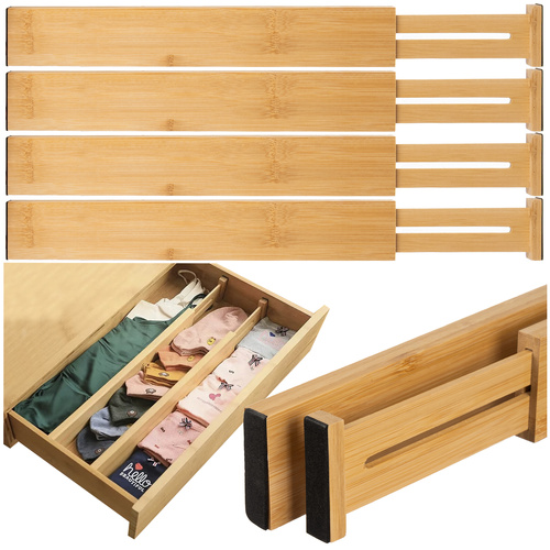 Natural Bamboo Adjustable Drawer Dividers – Set of 4 (WNDR25633)