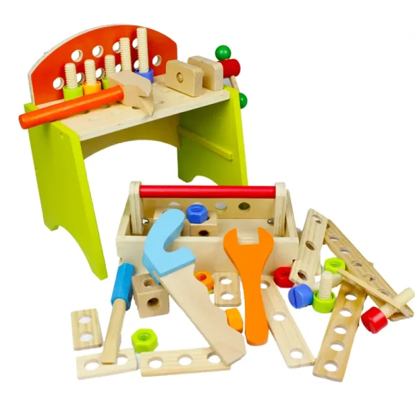 Detachable Wooden Tool Box Set – Carpenter Workbench Toy with Nuts & Screws | Educational Construction Playset for Kids (WNDR9421) - Image 2