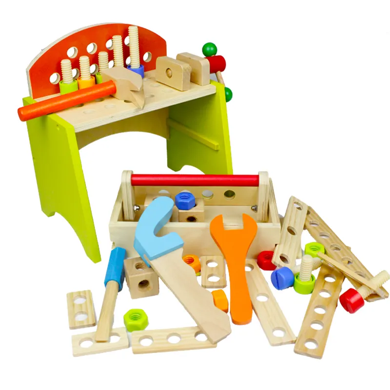 Detachable Wooden Tool Box Set – Carpenter Workbench Toy with Nuts & Screws | Educational Construction Playset for Kids (WNDR9421) - Image 2