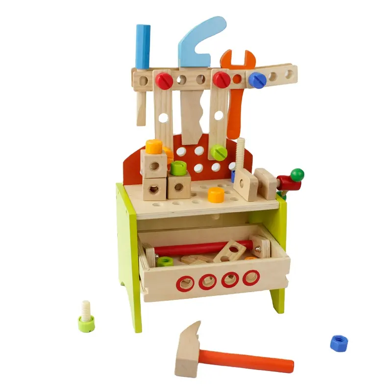 Detachable Wooden Tool Box Set – Carpenter Workbench Toy with Nuts & Screws | Educational Construction Playset for Kids (WNDR9421) - Image 3