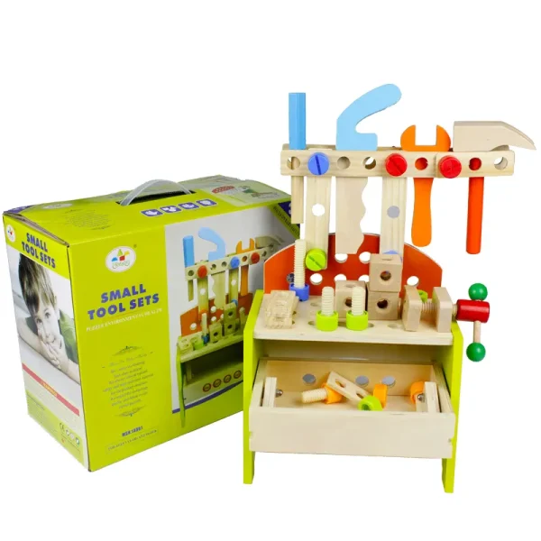 Detachable Wooden Tool Box Set – Carpenter Workbench Toy with Nuts & Screws | Educational Construction Playset for Kids (WNDR9421)