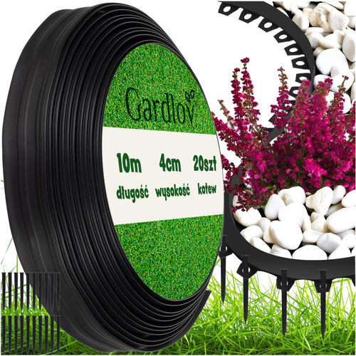 Flexible Garden Lawn Edge – 10m Black Border with 20 Mounting Pegs (WNDR24561)