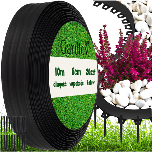 Flexible Garden Lawn Edge – 6cm x 10m Black with 20 Pegs (WNDR24562)