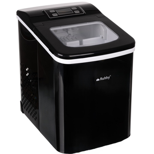RUHHY Ice Maker 12kg/24h - Home Ice Cube Machine with Timer, Display and 2 Cube Sizes (WNDR25565)