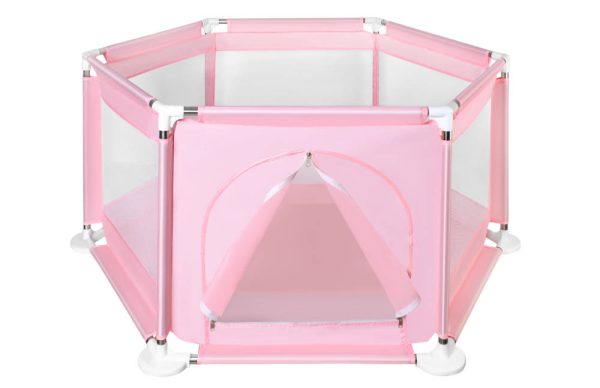 Stainless Steel Playpen with Transparent Mesh – Light Pink - Image 3