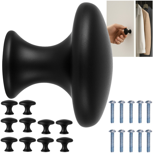 RUHHY Furniture Handle Knobs – 10pcs 30mm Matte Black Knobs for Cabinets and Drawers (WNDR25679)