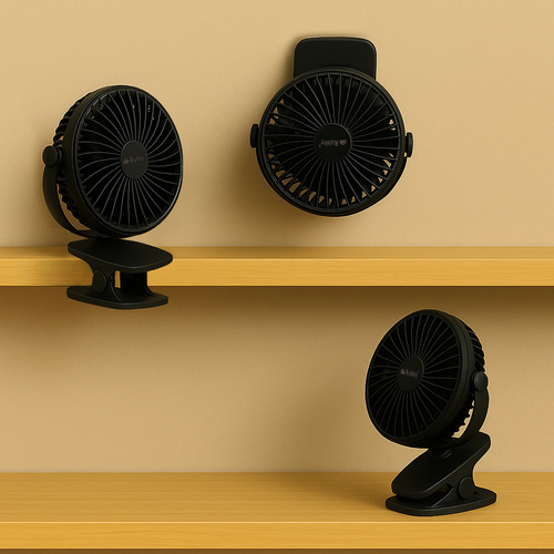 Wireless Clip Fan with USB-C Charging – 3-in-1 Desk & Portable Fan by RUHHY - Black (WNDR25567) - Image 2