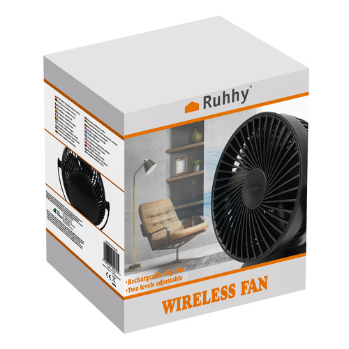 Wireless Clip Fan with USB-C Charging – 3-in-1 Desk & Portable Fan by RUHHY - Black (WNDR25567) - Image 4