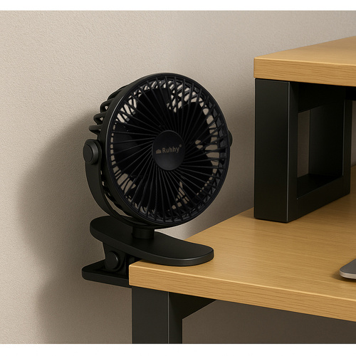 Wireless Clip Fan with USB-C Charging – 3-in-1 Desk & Portable Fan by RUHHY - Black (WNDR25567) - Image 5