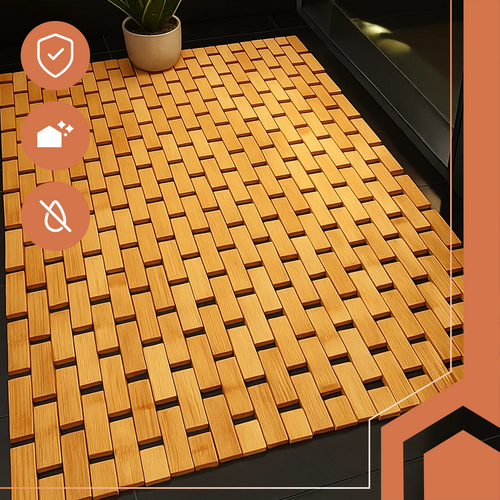 RUHHY Bamboo Bathroom Mat 80x50 cm | Waterproof, Anti-Slip Shower Rug (WNDR26048) - Image 6
