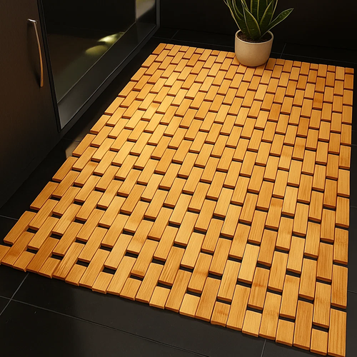 RUHHY Bamboo Bathroom Mat 80x50 cm | Waterproof, Anti-Slip Shower Rug (WNDR26048) - Image 5