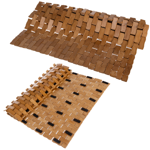 RUHHY Bamboo Bathroom Mat 80x50 cm | Waterproof, Anti-Slip Shower Rug (WNDR26048) - Image 3