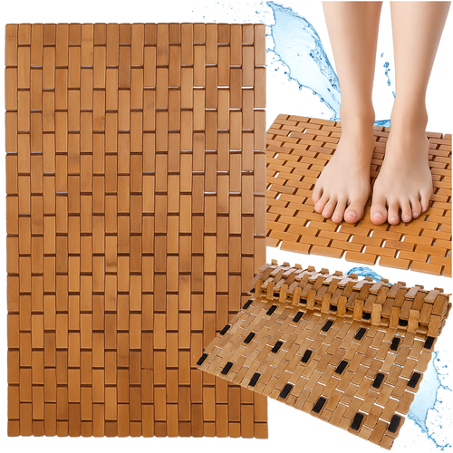 RUHHY Bamboo Bathroom Mat 80x50 cm | Waterproof, Anti-Slip Shower Rug (WNDR26048)