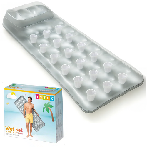 INTEX 58894 Inflatable Mattress with Headrest – Silver Water Lounger for Adults (WNDR25158)