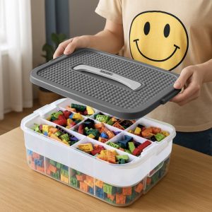 KRUZZEL 22L Block Organizer Box – 3-Storey Container with Compartments and Lid (WNDR25757)