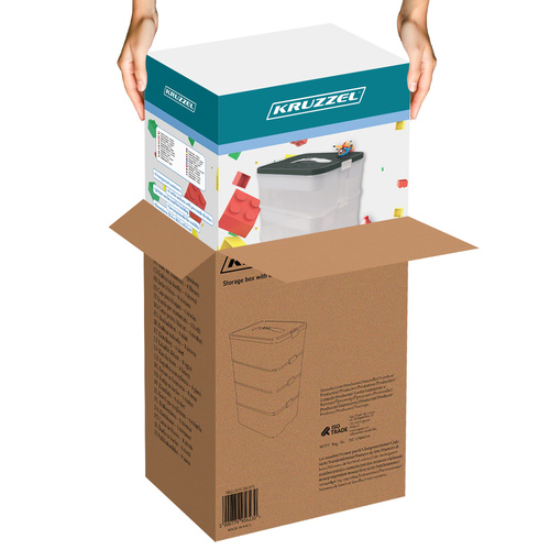 KRUZZEL 22L Block Organizer Box – 3-Storey Container with Compartments and Lid (WNDR25757) - Image 16