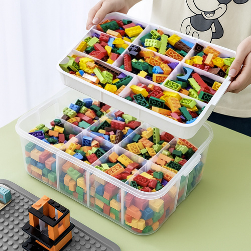 KRUZZEL 22L Block Organizer Box – 3-Storey Container with Compartments and Lid (WNDR25757) - Image 3