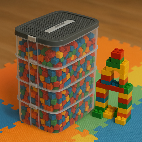 KRUZZEL 22L Block Organizer Box – 3-Storey Container with Compartments and Lid (WNDR25757) - Image 6
