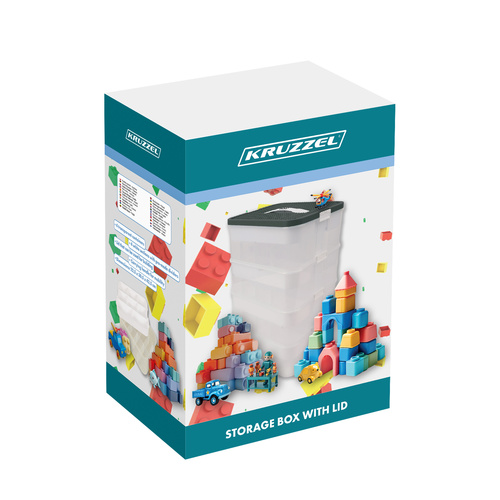 KRUZZEL 22L Block Organizer Box – 3-Storey Container with Compartments and Lid (WNDR25757) - Image 7