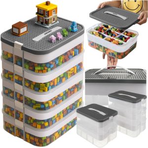 KRUZZEL 35L Block Organizer Box – 5-Storey Modular Container with Compartments and Dual Lids (WNDR25759)