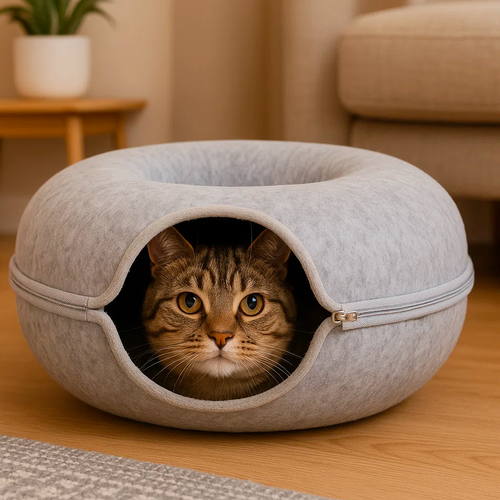 PURLOV Cat Bed – Anti-Stress Donut Tunnel for Cats and Ferrets (WNDR25810) - Image 4