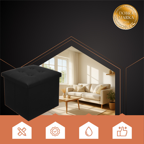 RUHHY Foldable Storage Pouffe Cube – Eco-Leather, 39L Capacity, Black, 38x38 cm (WNDR25779) - Image 2