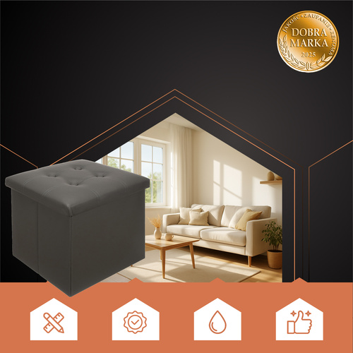 RUHHY Foldable Storage Pouffe Cube – Eco-Leather, 39L Capacity, Gray, 38x38 cm (WNDR25780) - Image 2
